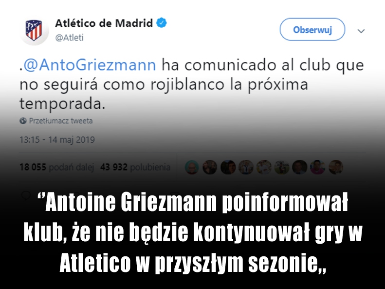 OFICJALNIE! Griezmann opuszcza Atletico Madryt!